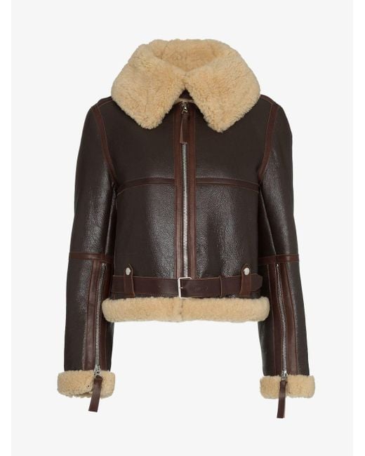 Acne Brown Midsize Shearling And Leather Aviator Jacket