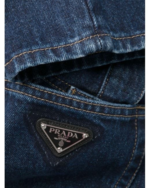 Prada Blue Logo-plaque Straight-leg Jeans for men