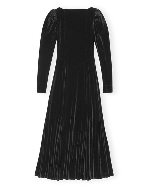 Ganni Black Square-neck Velvet Maxi Dress