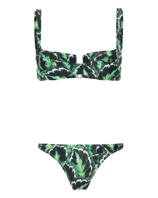 Reina Olga Green Brigitte Leaf-print Bikini