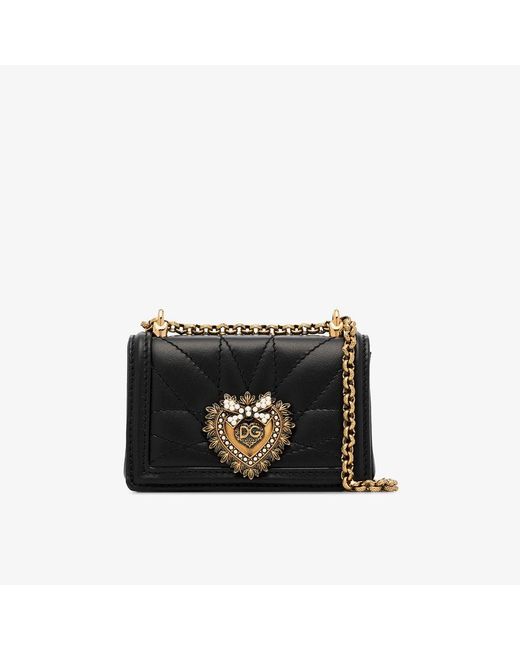 Dolce & Gabbana Black Micro Devotion Quilted Crossbody Bag