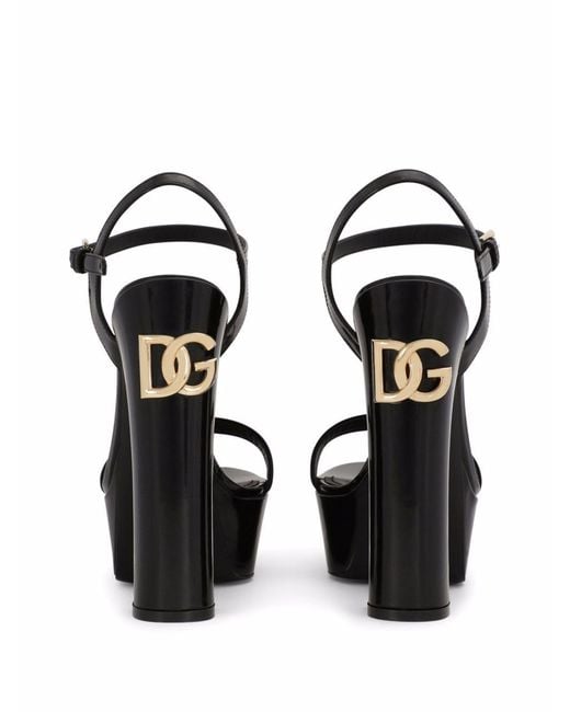 Dolce & Gabbana Black Logo-plaque Platform Sandals