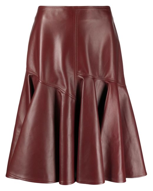 Bottega Veneta Red Pleated Leather Midi Skirt - Women's - Lamb Skin