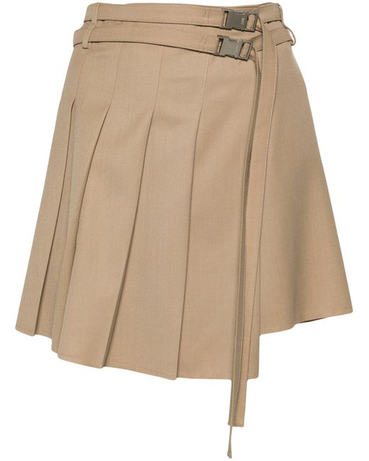 LVIR Natural Neutral Unbalance Pleated Mini Skirt