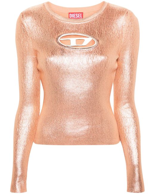 DIESEL Pink Oval-d Foiled Cotton Top - Women's - Cotton/elastane/nylon