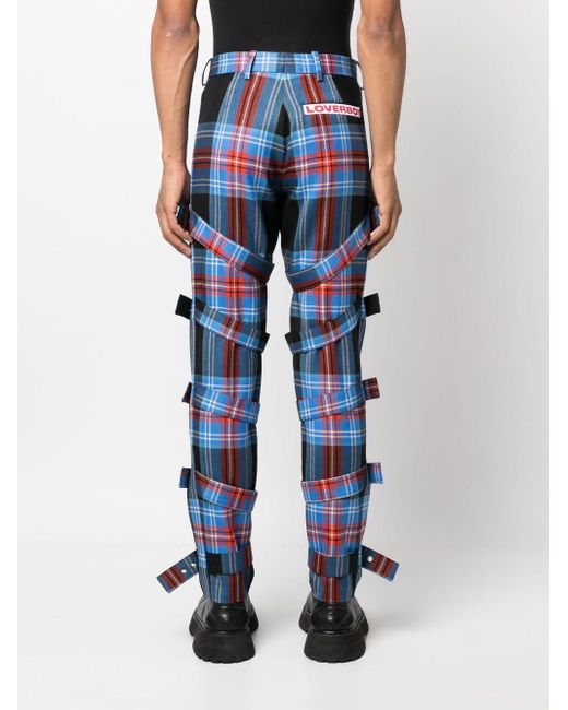 Charles Jeffrey Blue Checked Trousers for men