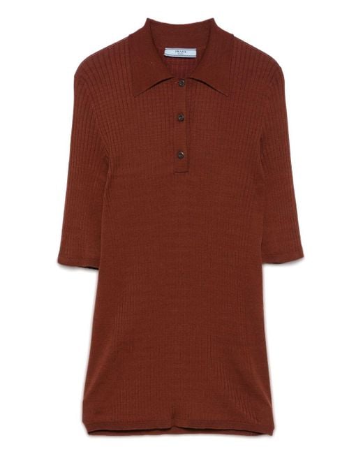 Prada Brown Ribbed Polo Top
