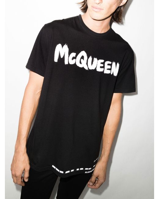 Alexander McQueen Black Graffiti Logo Organic Cotton T-shirt for men