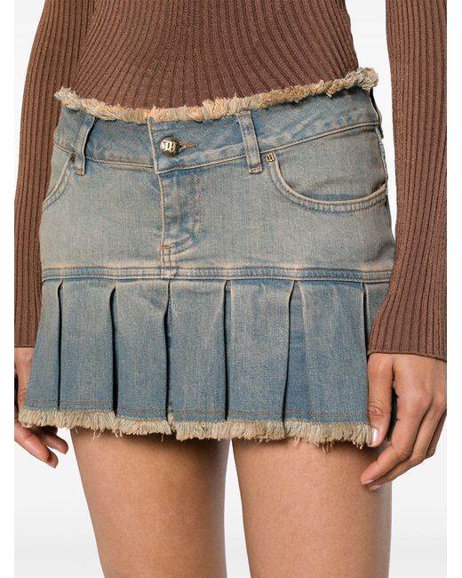 M I S B H V Blue Pleated Denim Mini Skirt - Women's - Recycled Polyester/spandex/elastane/cotton/recycled Cotton