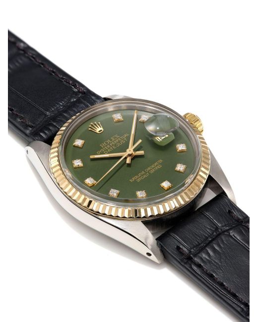 Lizzie Mandler Green Reworked Vintage Stainless Steel Rolex Datejust Watch