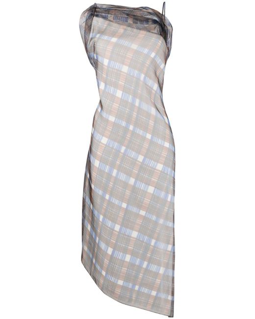 Ferragamo Gray Plaid Check Organza Dress - Women's - Polyester