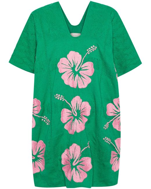 Pippa Holt Green Hibiscus-embroidery Cotton Kaftan - Women's - Cotton