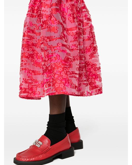 CECILIE BAHNSEN Pink Red Vianca Ruched Midi Skirt