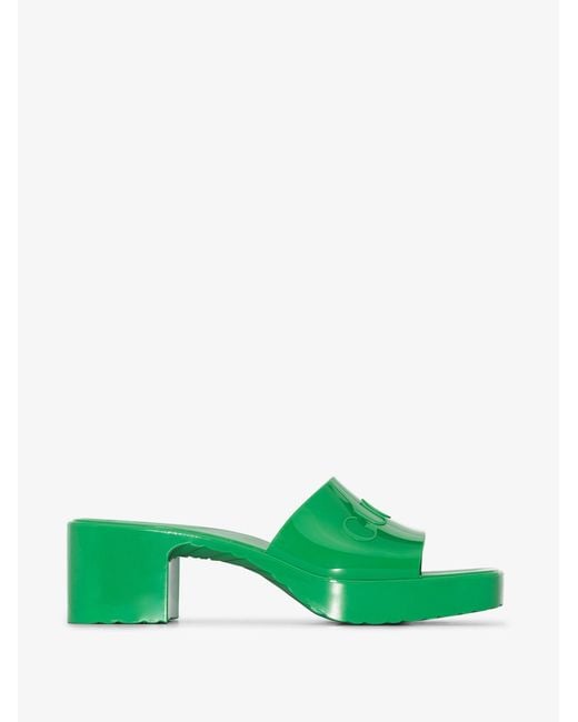 Gucci Green 60 Block Heel Rubber Sandals