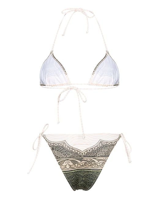 Jean Paul Gaultier White Neutral Cartouche-print Bikini
