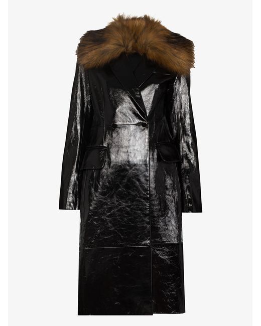 black patent coat with fur hood