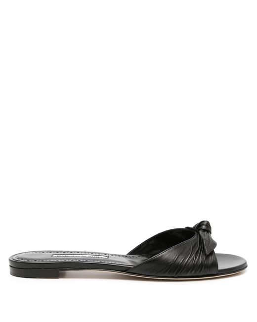 Manolo Blahnik Black Knot Detail Leather Flat Sandals