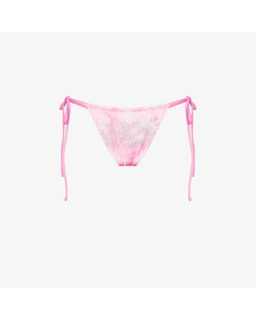 Frankie's Bikinis Tia Embellished String Bikini Bottoms in Pink | Lyst