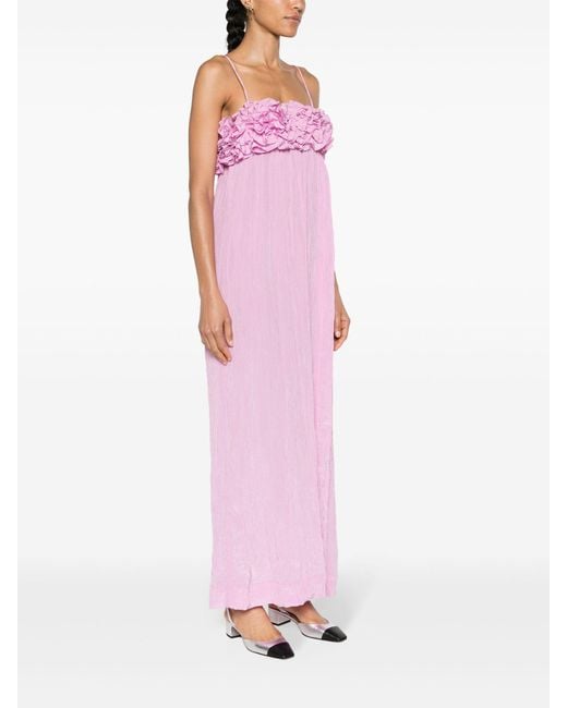 Ganni Pink Ruffled Crinkled Maxi Dress