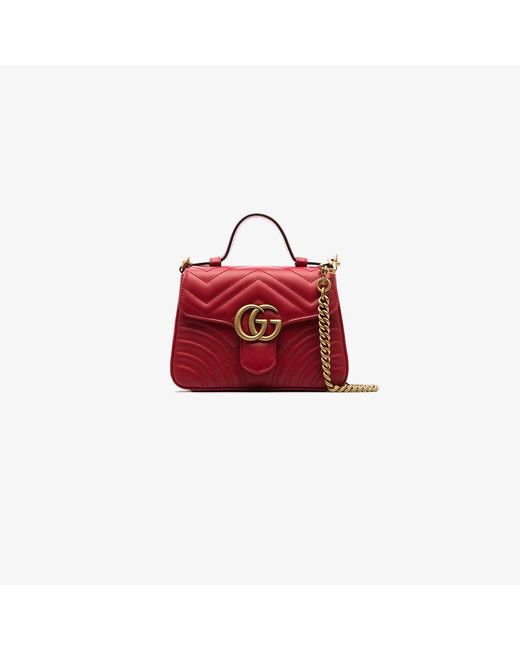 Gucci Red GG Marmont Small Leather Top Handle Satchel
