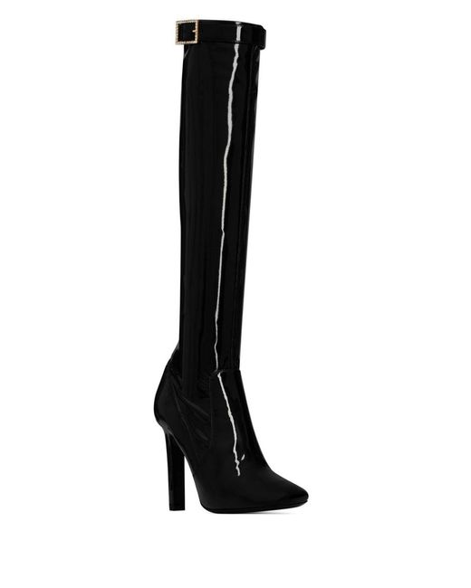 Saint Laurent Black Elle 105 Vinyl Knee-high Boots - Women's - Nylon/calfskin/polyurethane/leatherleather