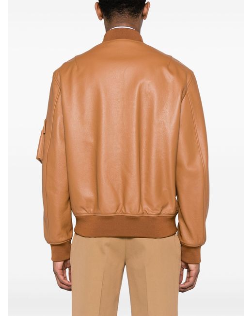 Valentino Garavani Brown Leather Bomber Jacket for men