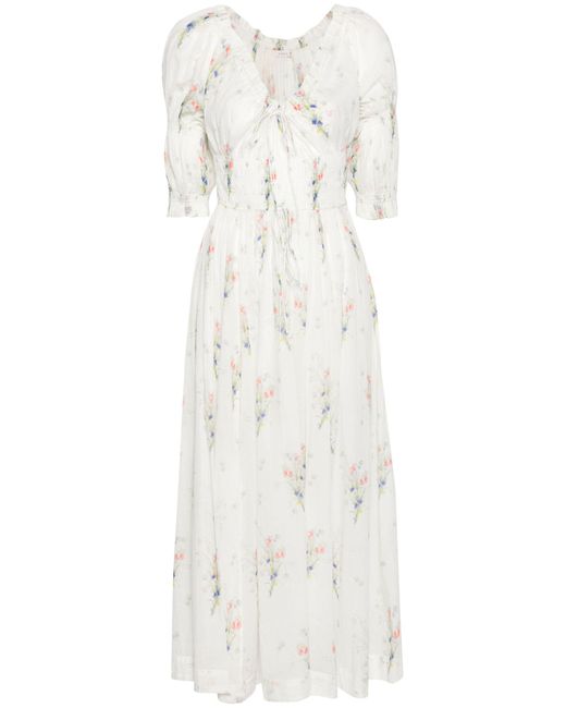 Doen White Dôen - Ischia Floral-print Midi Dress