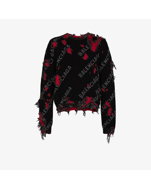 Balenciaga Black Repatch Distressed Logo Sweater for men