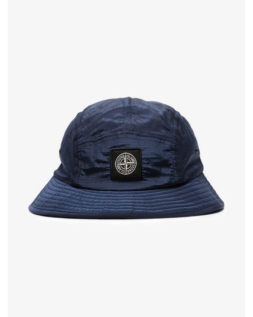 Stone Island Blue Logo Patch Ripstop Bucket Hat for men