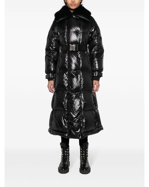 3 MONCLER GRENOBLE Black Combovin Belted Puffer Coat - Women's - Polyamide/feather Down/sheep Skin/shearling