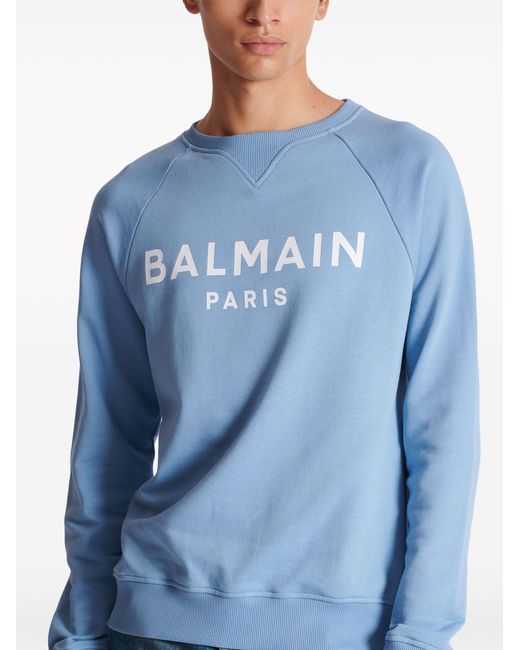 Balmain Blue Logo-print Organic Cotton Sweatshirt for men