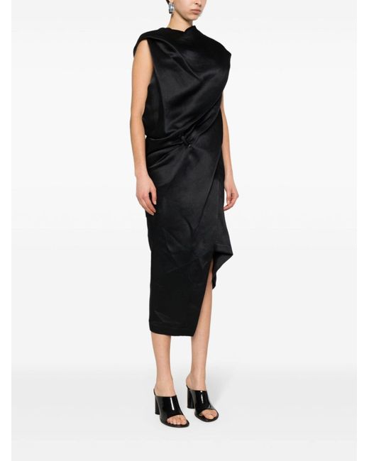 Issey Miyake Black Enveloping Draped Midi-dress