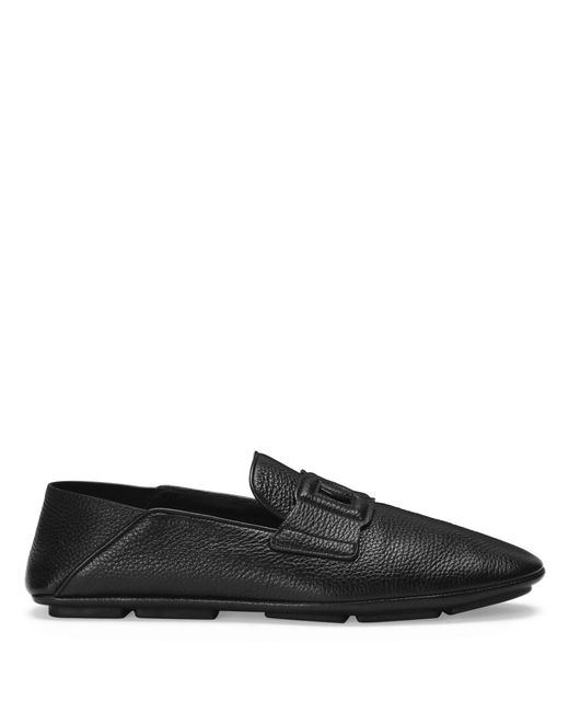 Dolce & Gabbana Black Logo-appliqué Leather Loafers for men