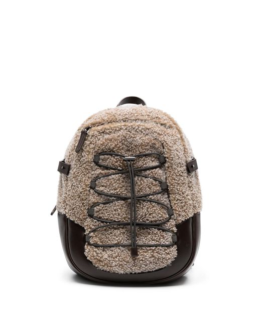 Brunello Cucinelli Gray Shearling-trim Leather Backpack