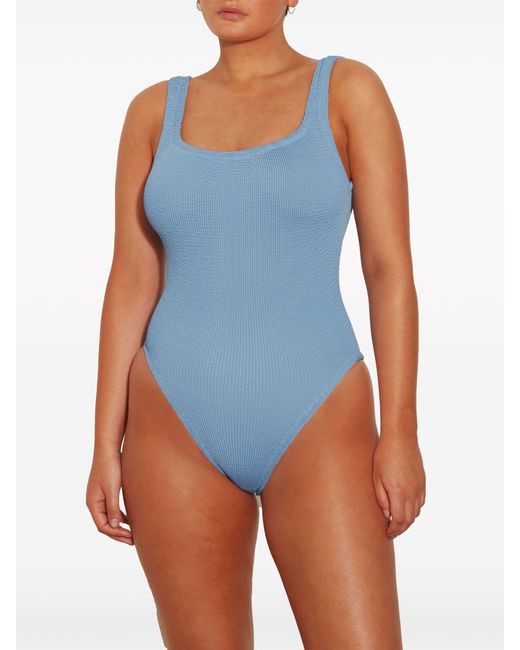 Hunza G Blue Square-neck Crinkled Swimsuit - Women's - Nylon/lycra