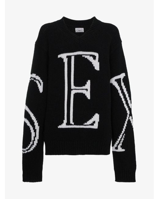 Ashley Williams Black Sex Intarsia Oversized Wool Sweater