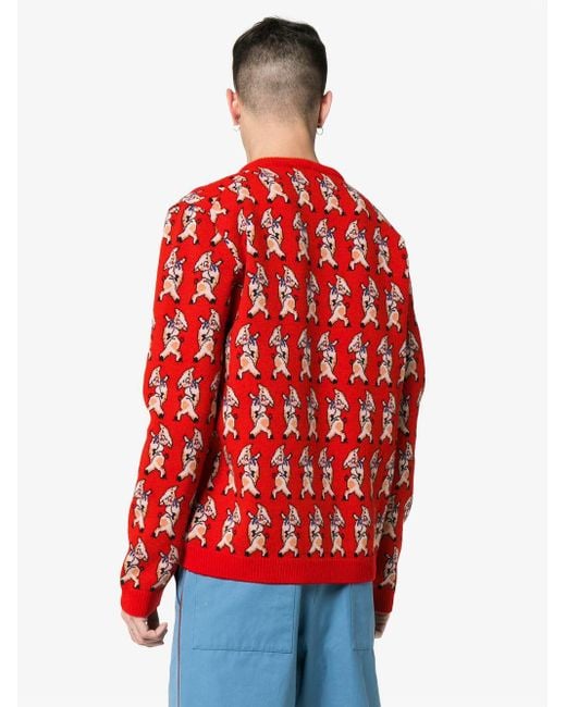 Gucci Dancing Pig intarsia Wool Sweater in Red for Men Lyst UK