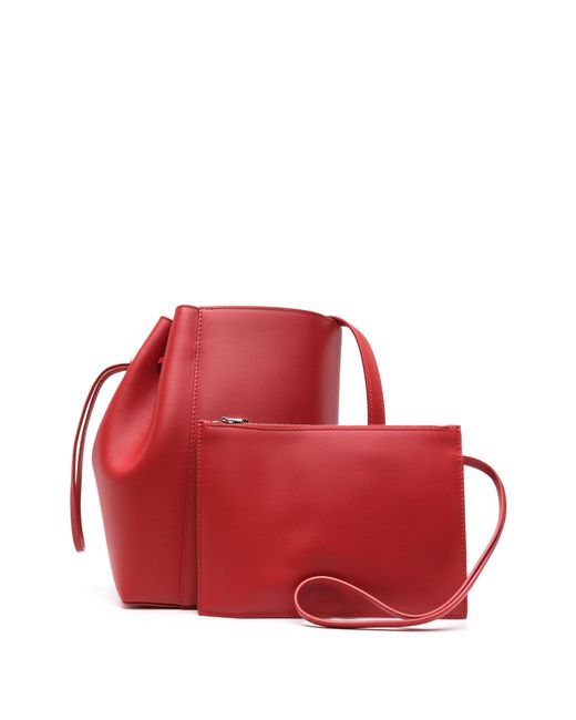 Maeden Red Canna Classic Leather Bucket Bag