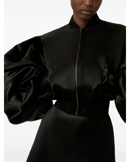 Nina Ricci Black Cropped Satin Bomber Jacket - Women's - Viscose/polyester
