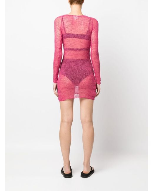 Ambra Maddalena Pink Andy Semi-sheer Knitted Mini Dress