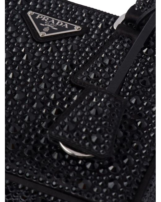 Prada Black Galleria Crystal-embellished Satin Mini Bag