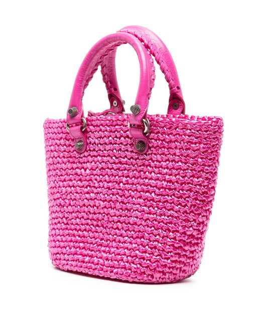 Balenciaga Pink Le Cagole Panier Raffia Tote Bag