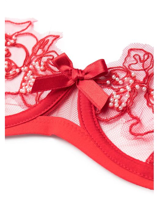 Agent Provocateur Red Lindie Floral-embroide Bra