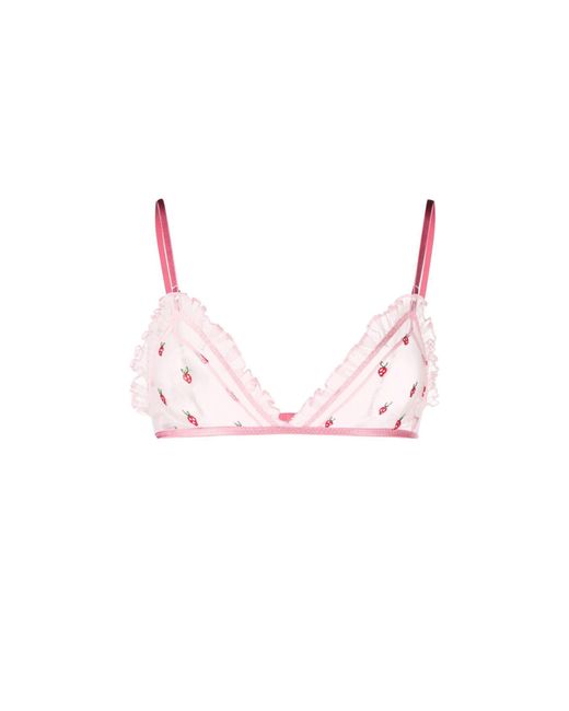 Le Petit Trou Pink Fraise Embroidered Sheer Bra | Lyst