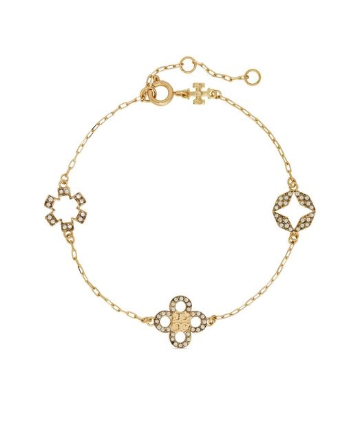 Tory Burch Metallic -tone Kira Clover Crystal Chain Bracelet - Women's - Crystal/ Plated Brass