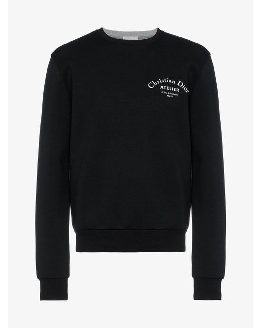 Dior Black Atelier Logo Print Crew Neck Sweatshirt for men