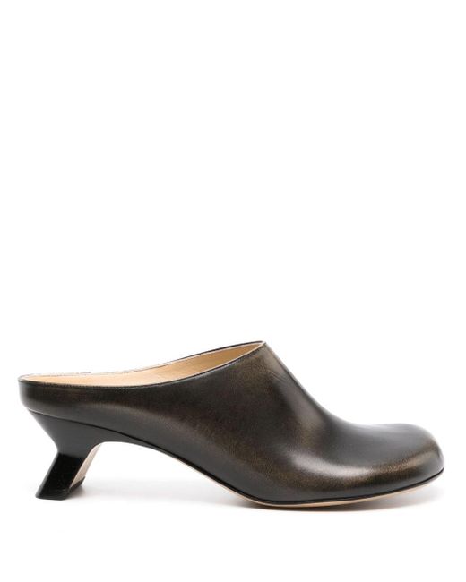 Loewe Brown Kitten Heel Mule In Bi-colour Brushed-off Calfskin