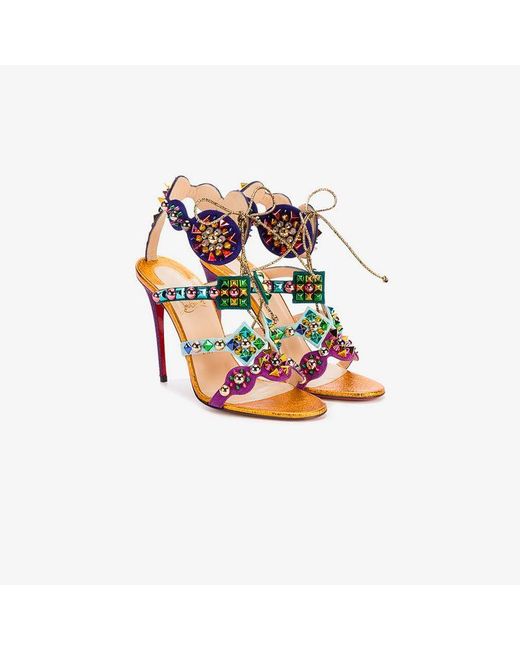 Christian Louboutin Multicolor Crystal Embellished Stiletto Heeled Sandals