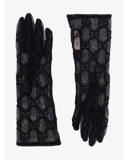 Gucci GG Logo Macrame Lace Gloves in Black - Lyst