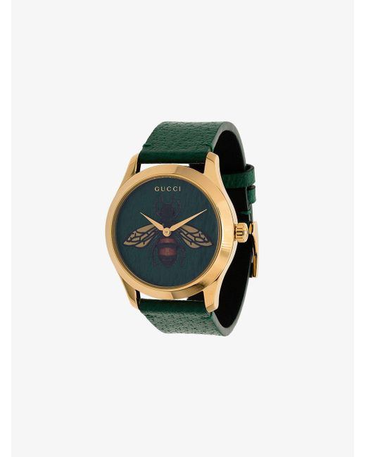 Gucci Green G-timeless Bee Print Leather Watch